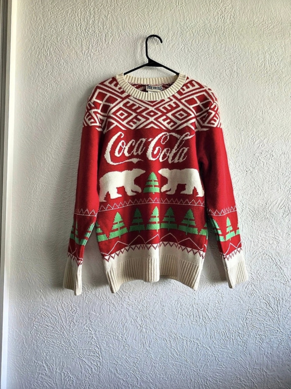 Cozy True Vintage Coca-Cola Christmas Sweater Red & Cream Size M